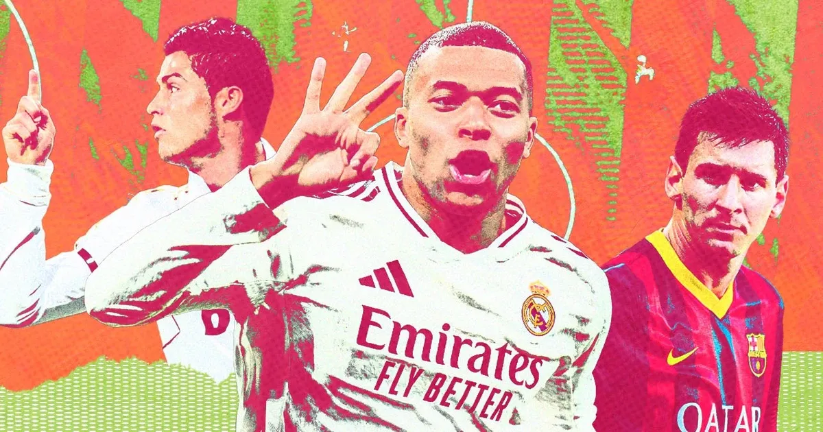 Hình ảnh Kylian Mbappé ăn mừng bàn thắng trong màu áo PSG, thể hiện niềm vui và vai trò trung tâm tại câu lạc bộ Ligue 1 này.