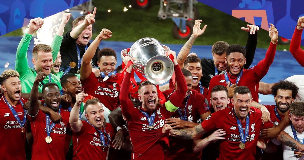 Hình ảnh các cầu thủ Liverpool ăn mừng chức vô địch Champions League 2019 sau khi đánh bại Tottenham Hotspur trong trận chung kết toàn Anh