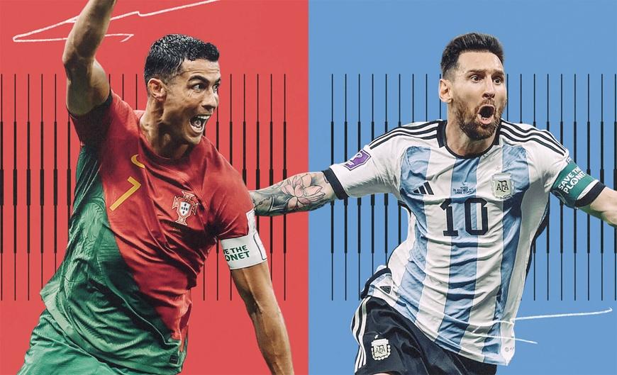 Hình ảnh đối đầu kinh điển giữa Lionel Messi (Barcelona) và Cristiano Ronaldo (Real Madrid) trong một trận đấu lịch sử El Clásico.
