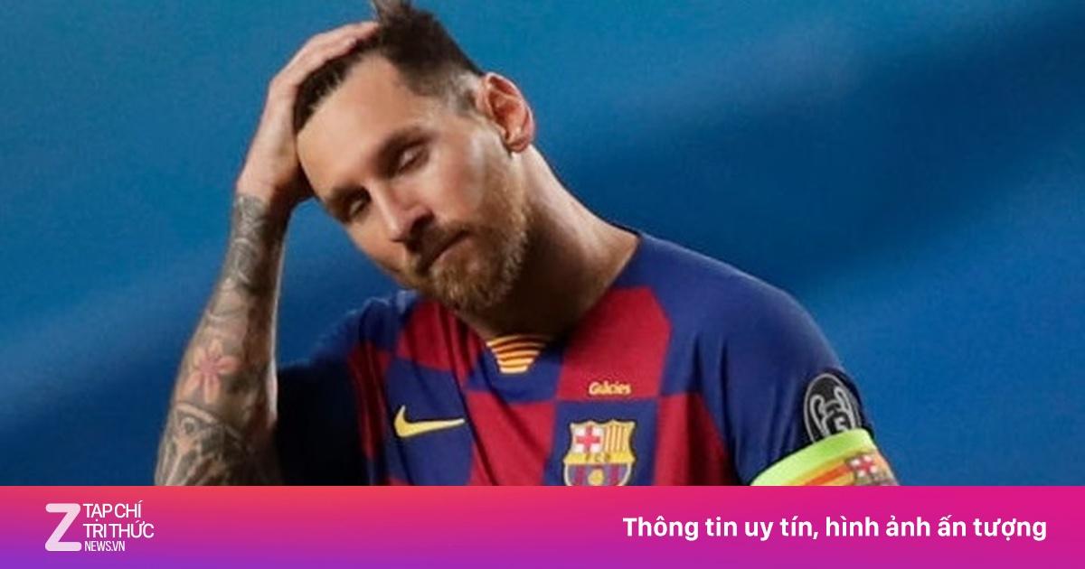 Hình ảnh Lionel Messi tỏ rõ sự thất vọng và bất lực trên sân sau khi Barcelona nhận thất bại lịch sử 2-8 trước Bayern Munich tại C1 2020.