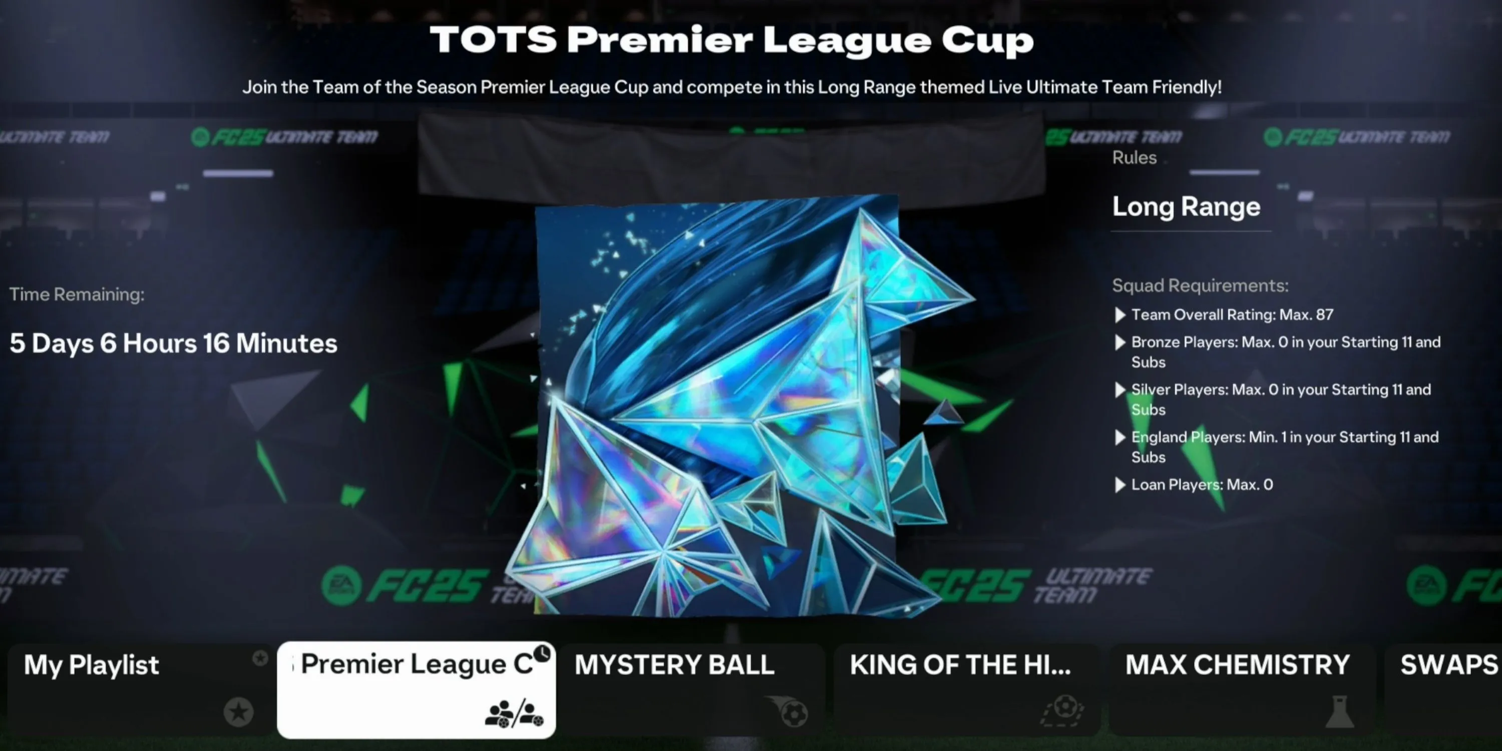 Giao diện TOTS Premier League Cup trong EA FC 25 với yêu cầu đội hình
