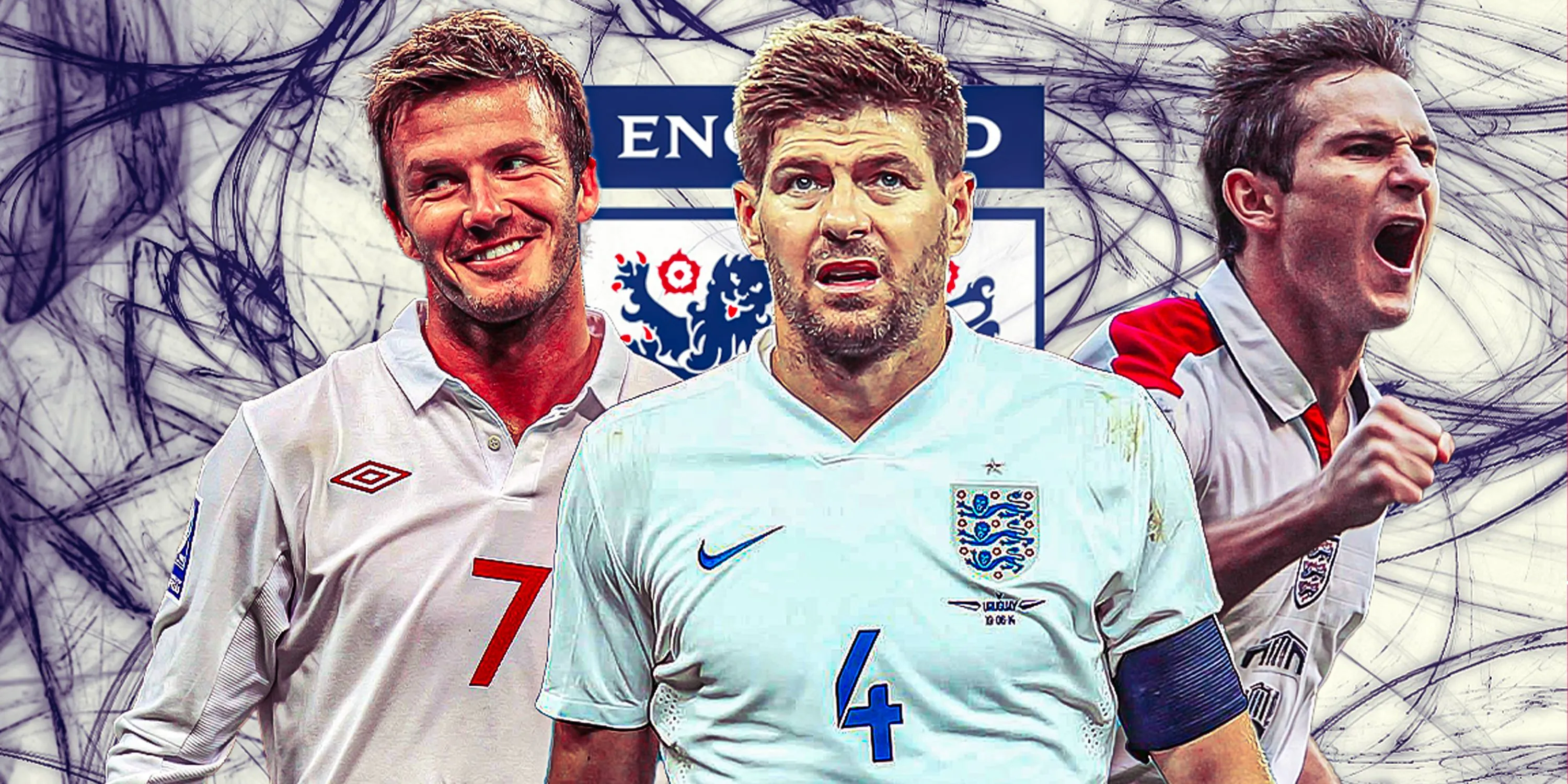 Steven Gerrard, Frank Lampard và David Beckham trong màu áo đội tuyển Anh